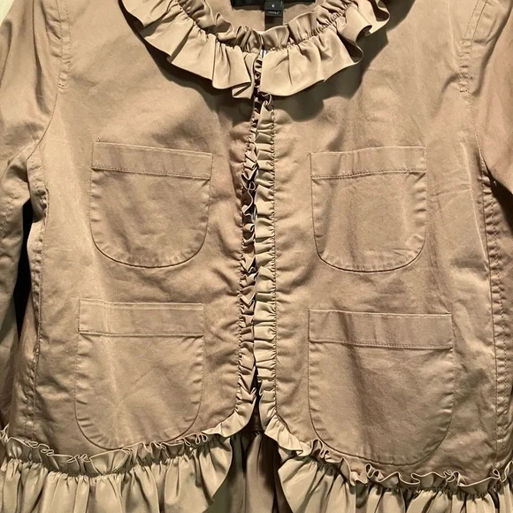 J Crew Tan Frill Peplum Crop Jacket with seersucker lining accents Size 6 - Picture 6 of 12